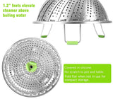 Consevisen Vegetable Steamer Basket for Cooking Food, Stainless Steel Veggie Steam Basket for Pot, Folding Expandable Steaming Insert with Extendable Handle Fits Various Size Pot, 5.1" to 9" Consevisen