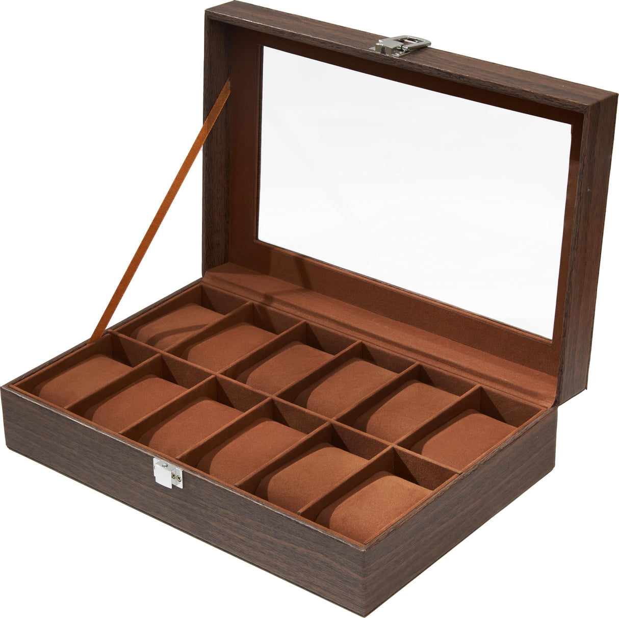 Ohuhu Watch Cases for Men, 12-Slot Watch Box Wood Grain PU Leather - Watch Case Holder Real Glass Lid Jewelry Storage Soft Velvet Watch Organizer Box for Men and Women Fathers Day Ohuhu