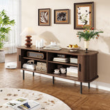 FiveWillowise 55" Mid Century Modern Fluted TV Stand for TVs up to 65 Inch, Gaming Entertainment Center with Tambour Slatted Sliding Doors, Media TV Consoles Table for Living Room, Walnut FiveWillowise