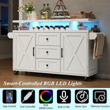 Rolling Kitchen Island Cart with Storage, Kitchen Island on Wheels with LED Lights & 3 Drawers, Side Table with Spice Rack & Towel Rack, Large Mobile Islands Table for Dining Room, White Gyfimoie