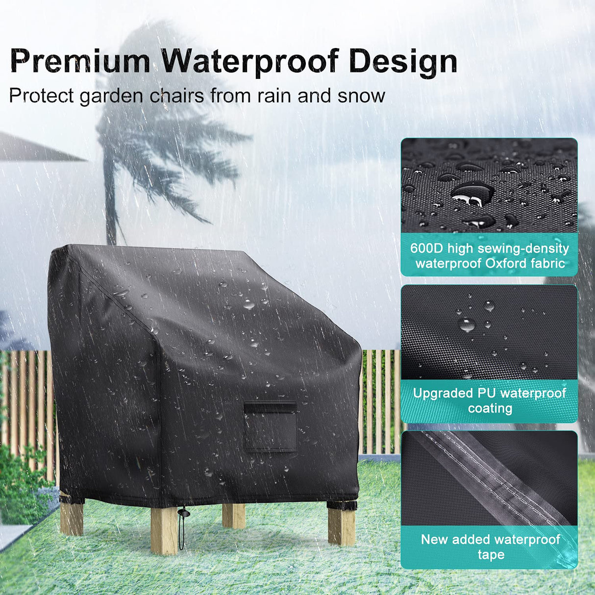 BROSYDA Patio Chair Covers for Outdoor Furniture Waterproof 2 Pack, Lawn Chair Covers 600D Heavy Duty Oxford Cloth, Large Covers for Lounge Lawn Deep Seat Black 38" W x 31" D x 29" H BROSYDA