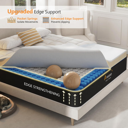 Ayeawo King Size Mattress - 12 Inch Hybrid Mattress King Size with Gel Memory Foam and Pocket Springs, Premier King Mattress in a Box, Pressure Relief and Upgraded Support, Breathable & Cooling Feel