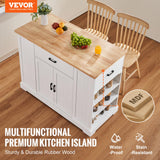 VEVOR Kitchen Island Cart, 46" Wood Top Breakfast Bar with Storage Cabinet, Farmhouse Kitchen Table with Adjustable Shelf, Drawer, for Dining Kitchen Living Room, White VEVOR