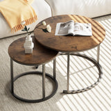 aboxoo Coffee Table Nesting Round Table Set of 2 Side Table with Sturdy Metal Frame for Living Room Bedroom Apartment Modern Industrial Simple Nightstand,Rustic Brown aboxoo