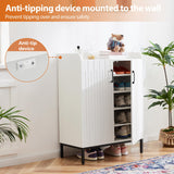 Mericonia Modern Shoe Cabinet with Metal Legs, Farmhouse Large 5-Tier Shoe Storage Cabinet with Doors, Wooden Shoe Organizer for Entryway, Hallway, Closet, Bedroom, Living Room, White Mericonia