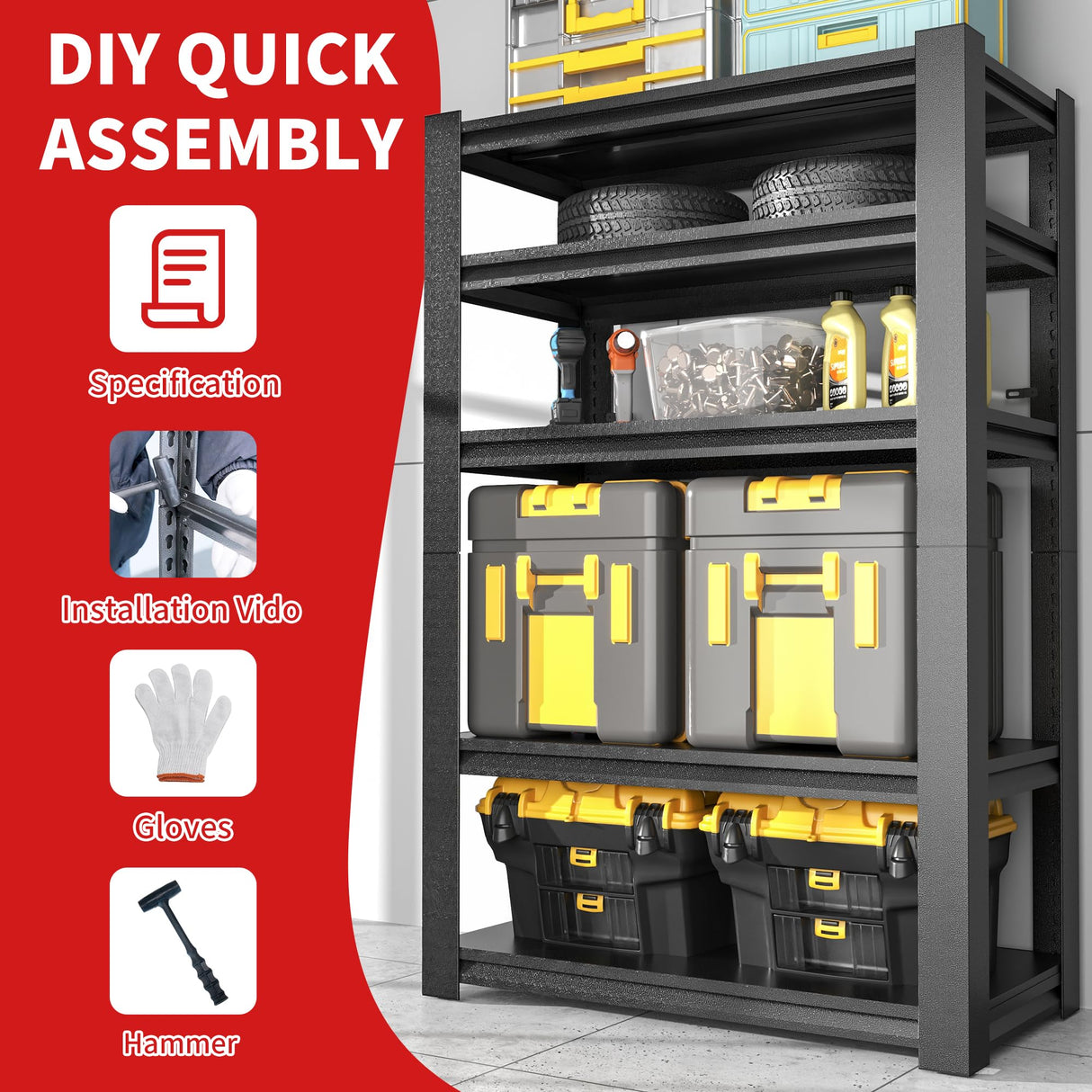 Garage Storage Shelves,72*35.4*15.7"Garage Shelving 2000lbs Heavy Duty Adjustable Shelves 5 Tier Metal Shelf Organizer Storage Garage Racks Shelf and Industrial Shelving for Garage Warehouse OPTYMIRA