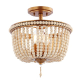 JONATHAN Y JYL9020C Allie 14" 3-Light Bohemian Farmhouse Wood Bead/Iron LED Semi Flush Mount Transitional Rustic Kitchen Hallway Bathroom Bedroom Entryway Foyer, Antique Gold/Light Taupe JONATHAN Y