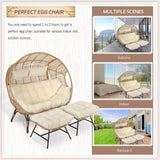 BULEXYARD Double Egg Chair with Ottoman Indoor Outdoor 680lbs, 2 Person Brown Wicker Oversized Stationary Egg Chair with Beige Thick Cushion, Patio Wide Lounge Loveseat with Legs for Balcony, Porch BULEXYARD