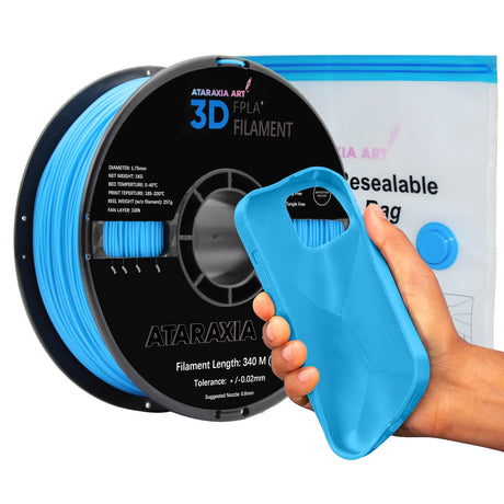 ATARAXIA ART Flexible PLA Filament 1.75mm, 3D Printer Filaments 1Kg/2.2lb Spool, Easy Than TPU Extruder,89A Shore Hardness,Patent Formula, Accuracy +/-.03mm, with Filament Storage Bags, FPLA Sky Blue ATARAXIA ART