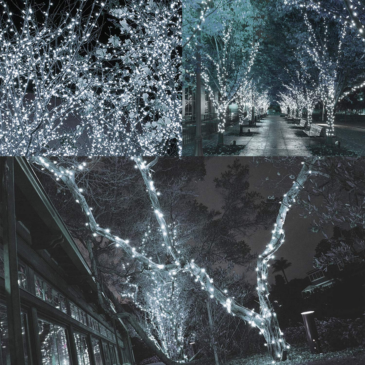 LJLNION 300 LED String Lights Outdoor Indoor, Extra Long 98.5FT Super Bright Christmas Lights, 8 Lighting Modes, Plug in Waterproof Fairy Lights for Holiday Wedding Party Bedroom Decorations ( White) LJLNION