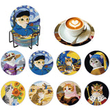 PERFECTSIGHT 8 Pcs DIY Diamond Art Painting Coasters with Holder, Cute Diamond Paint Coaster Kits for Adults, Kawaii Full Drill Diamond Art Craft Paint by Number Non Slip Coaster - Multicolor Cats PERFECTSIGHT