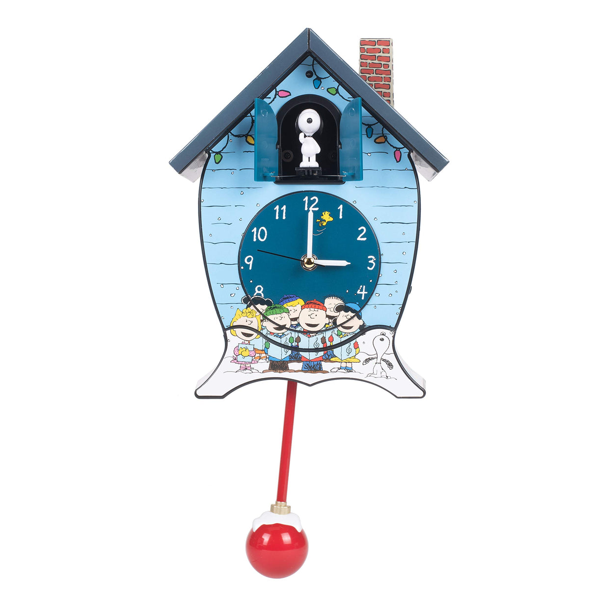 Mark Feldstein & Associates Peanuts Gang Snoopy Linus Lucy ICY Blue 17 x 9 Christmas Cuckoo Clock Mark Feldstein & Associates