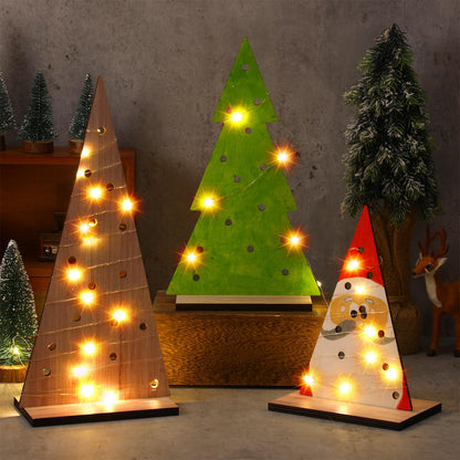 Gerrii 3 Pcs Wooden Christmas Tree Unfinished Tabletop Wood Christmas Trees with Hole Base 3 Size Standing Handmade Farmhouse Table Signs Centerpieces for Rustic Xmas Party DIY Decoration