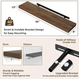 RICHFOCUS 36Inch Floating Shelves for Wall 2 Pack Shelves for Bedroom|Kitchen|Bathroom Wall Mounted Rustic Wood Floating Shelf with Invisible Brackets for Books|Storage|Decor, Walnut RICHFOCUS