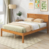 P PURLOVE Full Size Bed Frame,Solid Wood Platform Bed with Headboard,No Box Spring Needed,Oak P PURLOVE