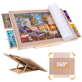 Sancallie Adjustable Wooden Puzzle Board Easel Non-Slip Suede Surface Puzzle Table Accessory for Up to 1,500 Pieces Puzzles with 4 Sorting Trays Sancallie