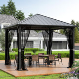 UDPATIO 10' x 10' Hardtop Gazebo, Metal Gazebo with Galvanized Steel Roof, Outdoor Permanent Pavilion with Netting for Patio, Backyard, Deck and Lawns UDPATIO