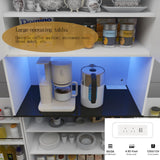 Fluted Pantry Cabinet,71.7'' Tall Kitchen Pantry Cabinet with LED Light & Charging Station, Kitchen Storage cabinets with 2 Drawers, Adjustable Shelves&Open Countertop for Dining Room, White Lezyhaus