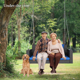 VINGLI Heavy Duty 800 LBS Wicker Hanging Porch Swing with Cushions & Chains, 4FT Outdoor Rattan Swing Bench for Garden, Yard, Lawn (Black+Blue) VINGLI