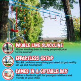 Double Ninja Slackline Obstacle Course for Kids | 110 Foot Line | Monkey Bars Playground Equipment | Ninja Warrior Obstacle Course for Kids | Patented Double Line Design (Deluxe) Lily's Things