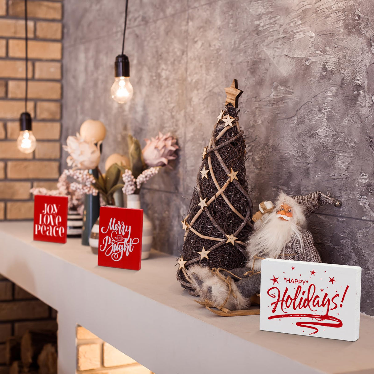 9 Pack Christmas Wooden Signs Farmhouse Christmas Tiered Tray Decorations Christmas Table Decor Christmas Block Signs for Xmas Holiday Party Table Centerpiece Home Crafts Decorations Roowest