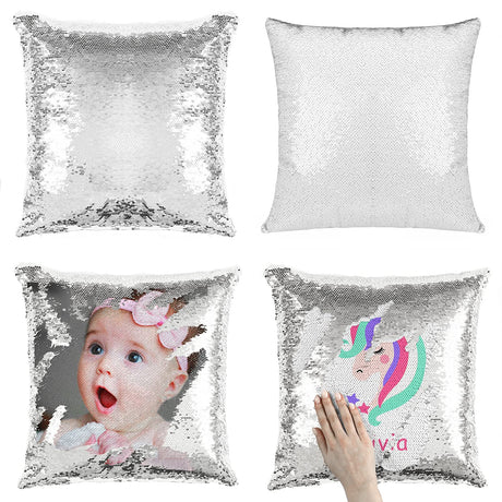 HMQIANG Sublimation Sequin Pillow Cases Blank 16 x 16 Inch 4PCS Silver and White Reversible Mermaid Flip Glitter Pillow Covers HMQIANG