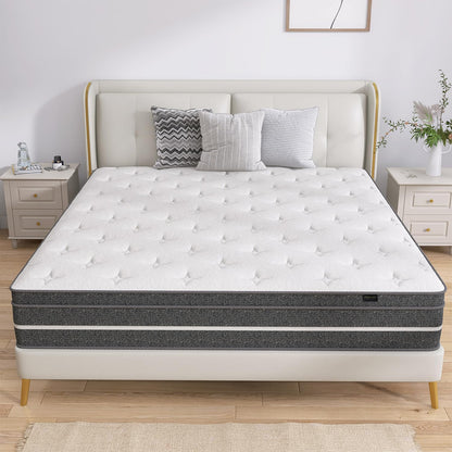 Hohamn Queen Size Mattress, 14 Inch Hybrid Mattress in a Box, Queen Mattress Foam and Individually Wrapped Pocket Coils, Soft and Breathable, Pressure Relief, Strong Edge Support, Medium Firm