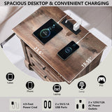 Aitjunz 26" Tall Nightstand with Charging Station, Farmhouse 23.6" Wide Large End Table w/Roman Column, Wood Rustic Side Table w/Metal Handle, 3 Drawers Dresser for Bedroom, Living Room, Light Brown Aitjunz