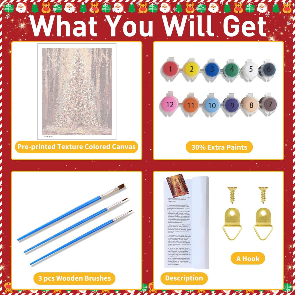 Christmas Paint by Numbers Kits for Adults - Painting by Numbers Kit Tree, Christmas Tree Adults Paint by Number Kits on Canvas Without Frame Oil Painting Acrylic Paints for Home Wall Decor 16X20 inch ajepon