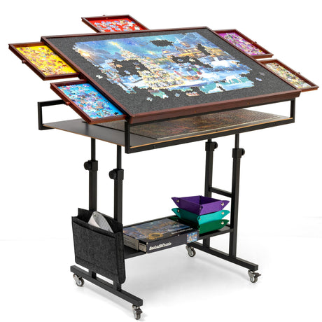 Becko US 1500-piece Tilting Puzzle Table with 5 Drawers & Cover for Adults, Puzzle Board with Storage Shelf for Finished Puzzles, Adjustable Jigsaw Tables with 5 Tilt Angles, for 1500 Pieces Puzzles Becko US