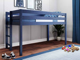 JACKPOT! Contemporary Low Loft Twin Bed with End Ladder, Blue JACKPOT!
