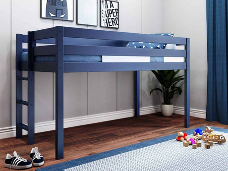 JACKPOT! Contemporary Low Loft Twin Bed with End Ladder, Blue JACKPOT!