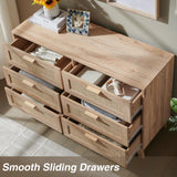 Okvnbjk 6 Drawer Dresser for Bedroom, Rattan Dressers & chests of Drawers with Wood Handles, Boho Chest of Drawers for Bedroom, Living Room and Entryway, Oak Okvnbjk