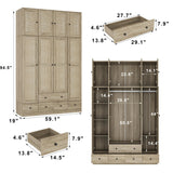 Homsee 8 Door Wardrobe Armoire Closet, Bedroom Cabinet Armoire with Rattan Doors, 5 Drawers, 2 Hanging Bars, Top Cabinets & Shelves, Light Brown Homsee