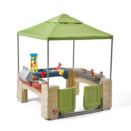 Step2 All Around Playtime Patio with Canopy Playset – Shaded Outdoor Playhouse for Kids with Realistic, Interactive Features, Room for Multiple Toddlers to Play – Dimensions: 60" H x 47.5" W x 47.5" D Step2