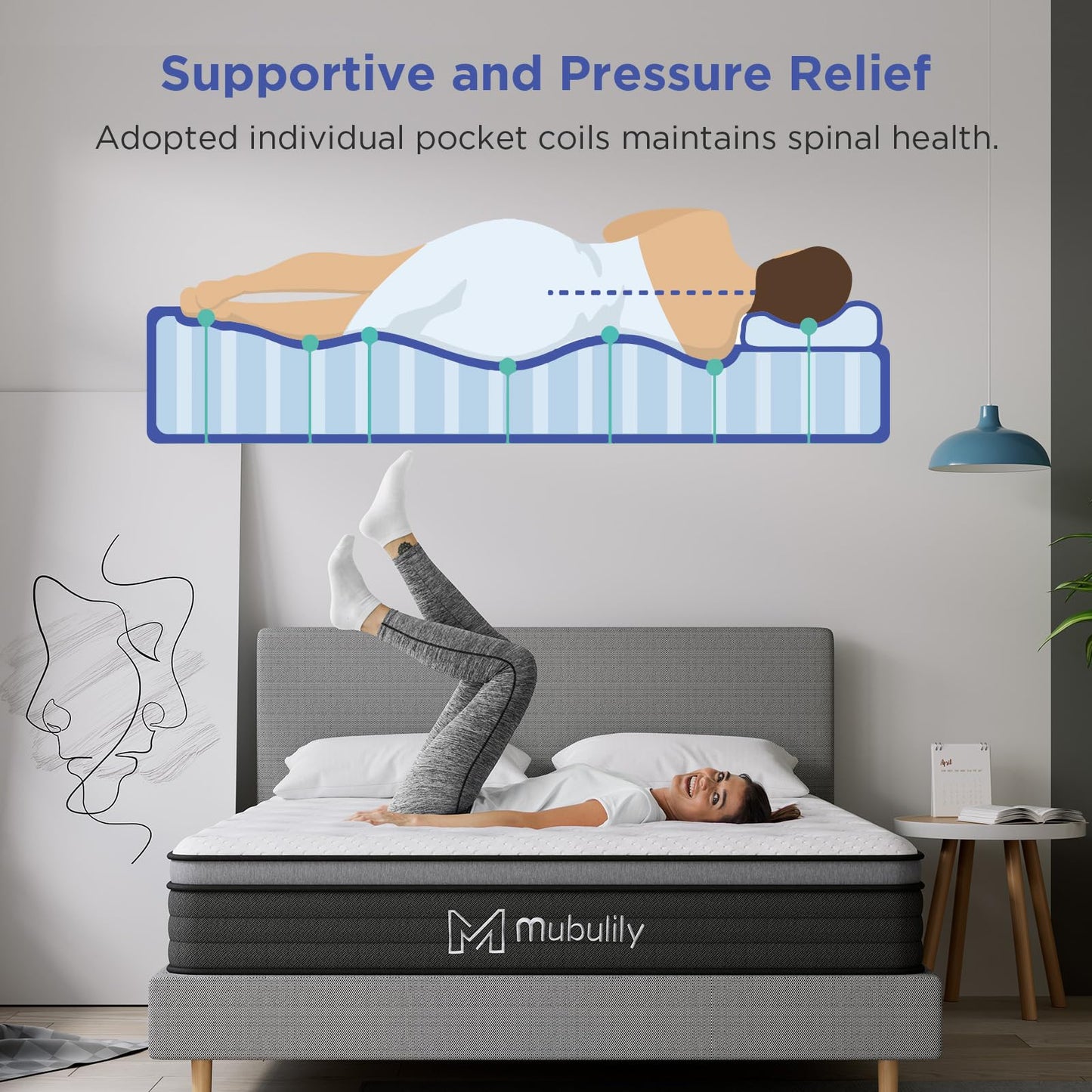 Mubulily Twin Mattress,8 Inch Hybrid Mattress in a Box with Gel Memory Foam,Motion Isolation Individually Wrapped Pocket Coils Mattress,Pressure Relief, Medium Firm Support,CertiPUR-US.