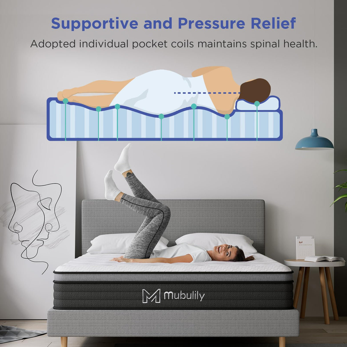 Mubulily King Mattress,8 Inch Hybrid Mattress in a Box with Gel Memory Foam,Motion Isolation Individually Wrapped Pocket Coils Mattress,Pressure Relief,Medium Firm Support,CertiPUR-US. Mubulily