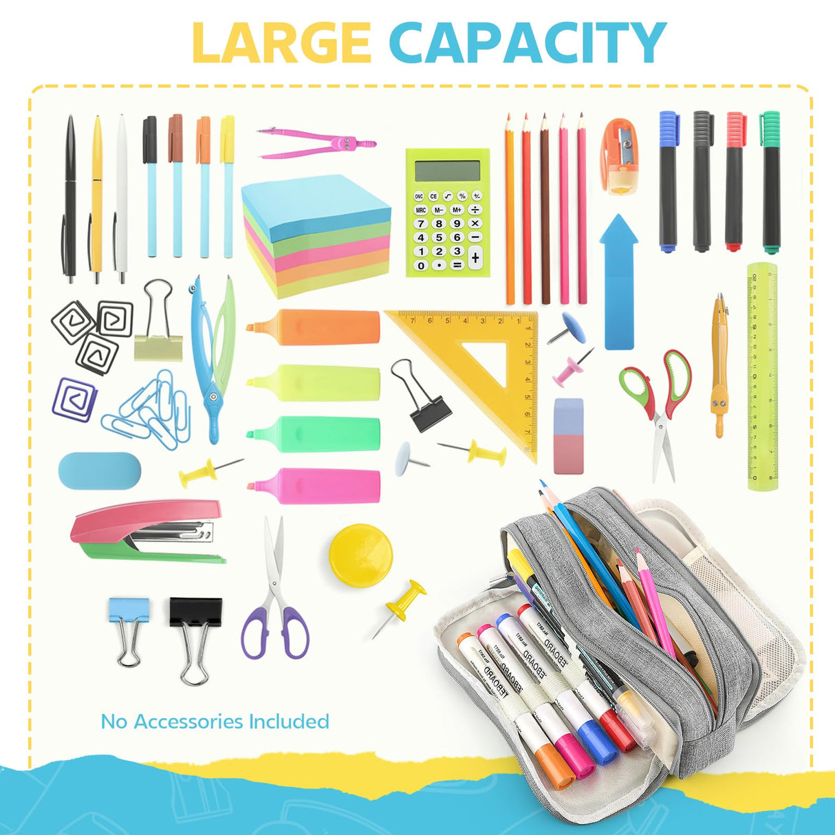 Large Capacity Pencil Case Pencil Pouch Pen Bag with 3 Compartment Stationery Organizer with Zipper, School Supplies Organizer for Teen Adults (Grey) Daisiki