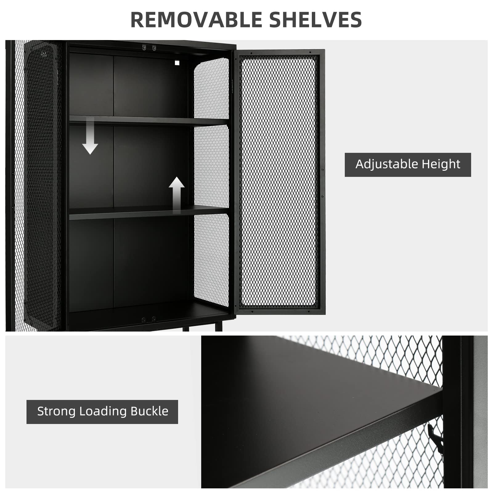 Thirtdos Industrial Cabinet Cupboard, Steel Display Cabinets with Adjustable Shelves, 2 Metal Mesh Doors, Dust-Free Tall Storage Cabinet, Kitchen Credenza Sideboard - WoodArtSupply