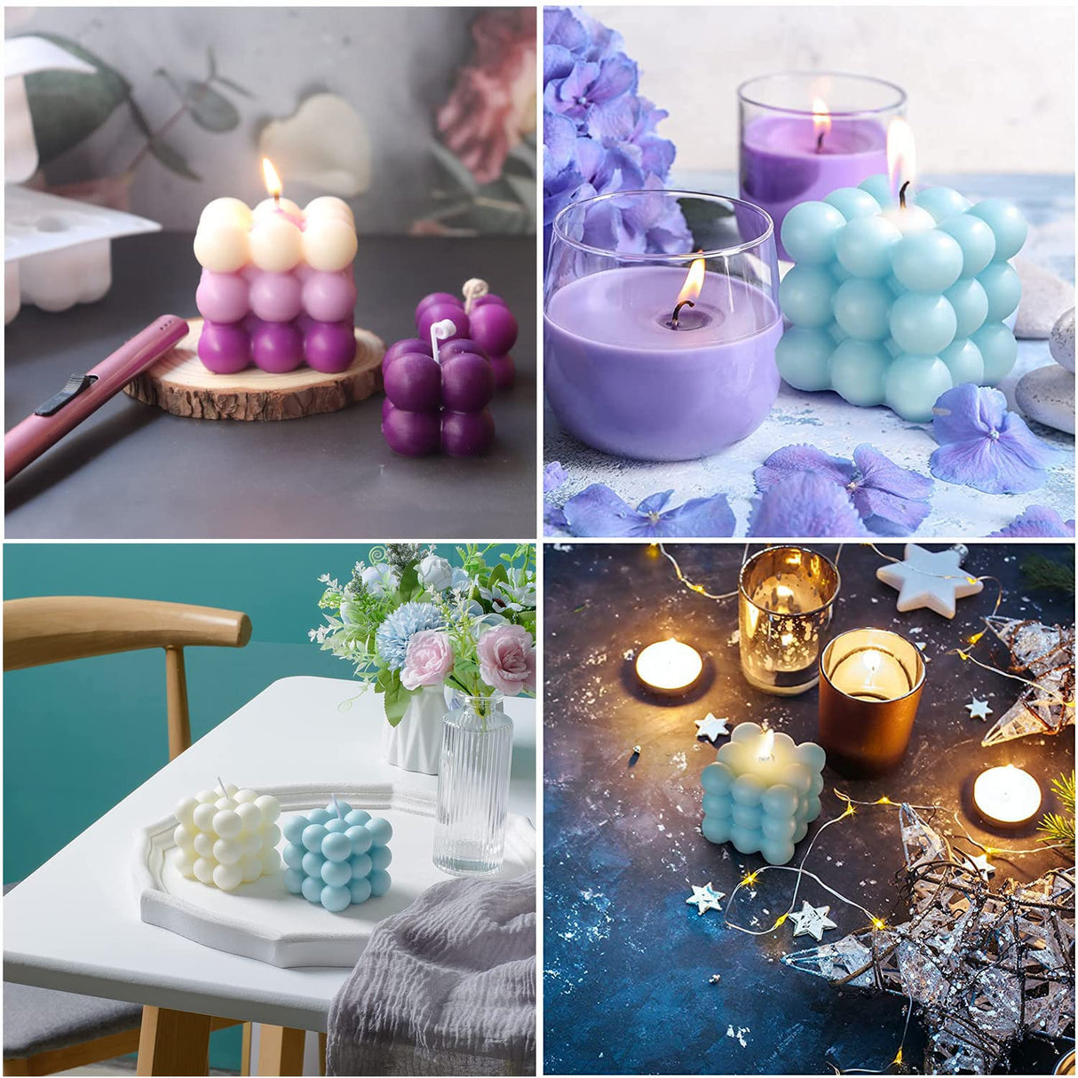 Konrisa Cube Candle Molds, 6 Cavity 3D Bubble Silicone Molds for Candles Making, Cake Mold for Baking Chocolate Dessert Mousse Cake Ice Cream and Making Soap Wax Konrisa