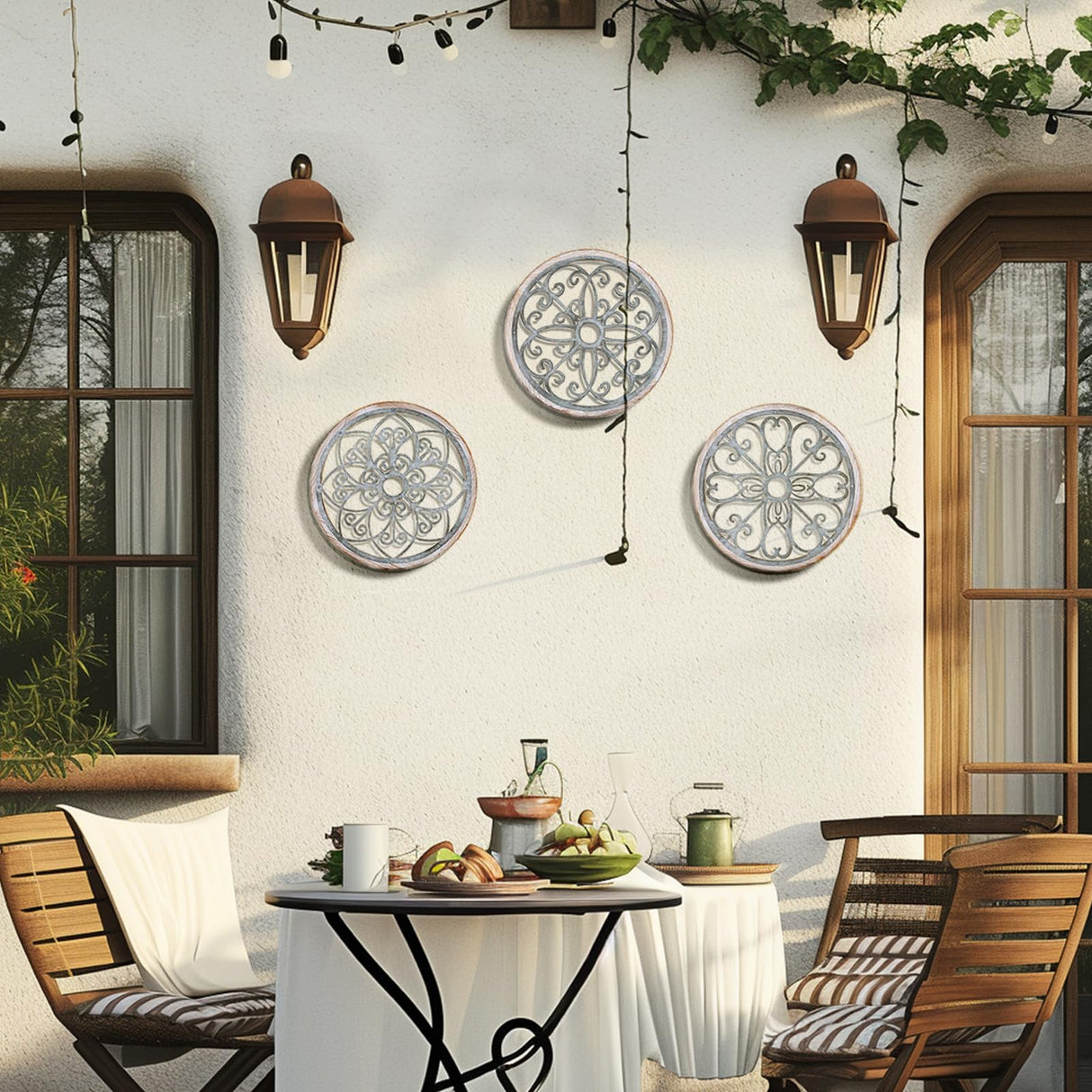 Walasis Wall Decor Rustic Farmhouse Wood - Distressed Metal Wall Art for Living Room 11.8in Flower Boho Wall Decorations Outdoor Medallion Hanging Decor for Bedroom Office Bathroom Kitchen Walasis