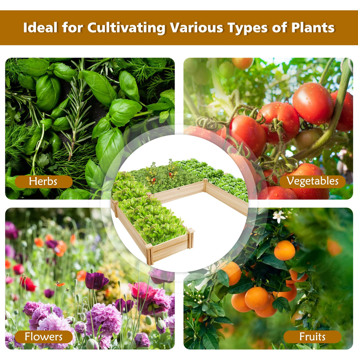 S AFSTAR Wooden Raised Garden Bed, Divisible Planter Box Kit, Outdoor Elevated Flower Planting Raised Bed, Above Ground Planters or Vegetables Grass Lawn Yard Backyard Patio (92.5" L x 95" W x 11" H) S AFSTAR