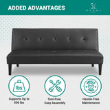 Naomi Home Black Futon Sofa Bed, Faux Leather Futon Couch, Black Sofa Bed Couch Convertible with Wooden Legs, Folding, Reclining Small Couch Bed, Button Tufted Futon Bed for Living Room Naomi Home