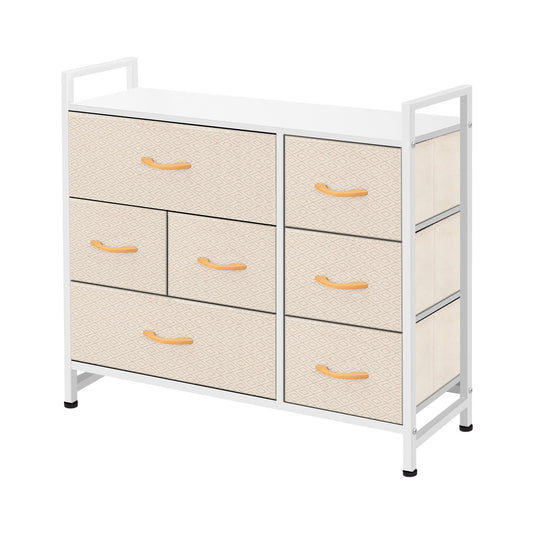 AZL1 Life Concept 7-Drawer Dresser 3-Tier Storage Organizer, Tower Unit for Bedroom/Hallway/Entryway/Closets-Sturdy Steel Frame, Wooden Top, Removable Fabric Bins, Ivory