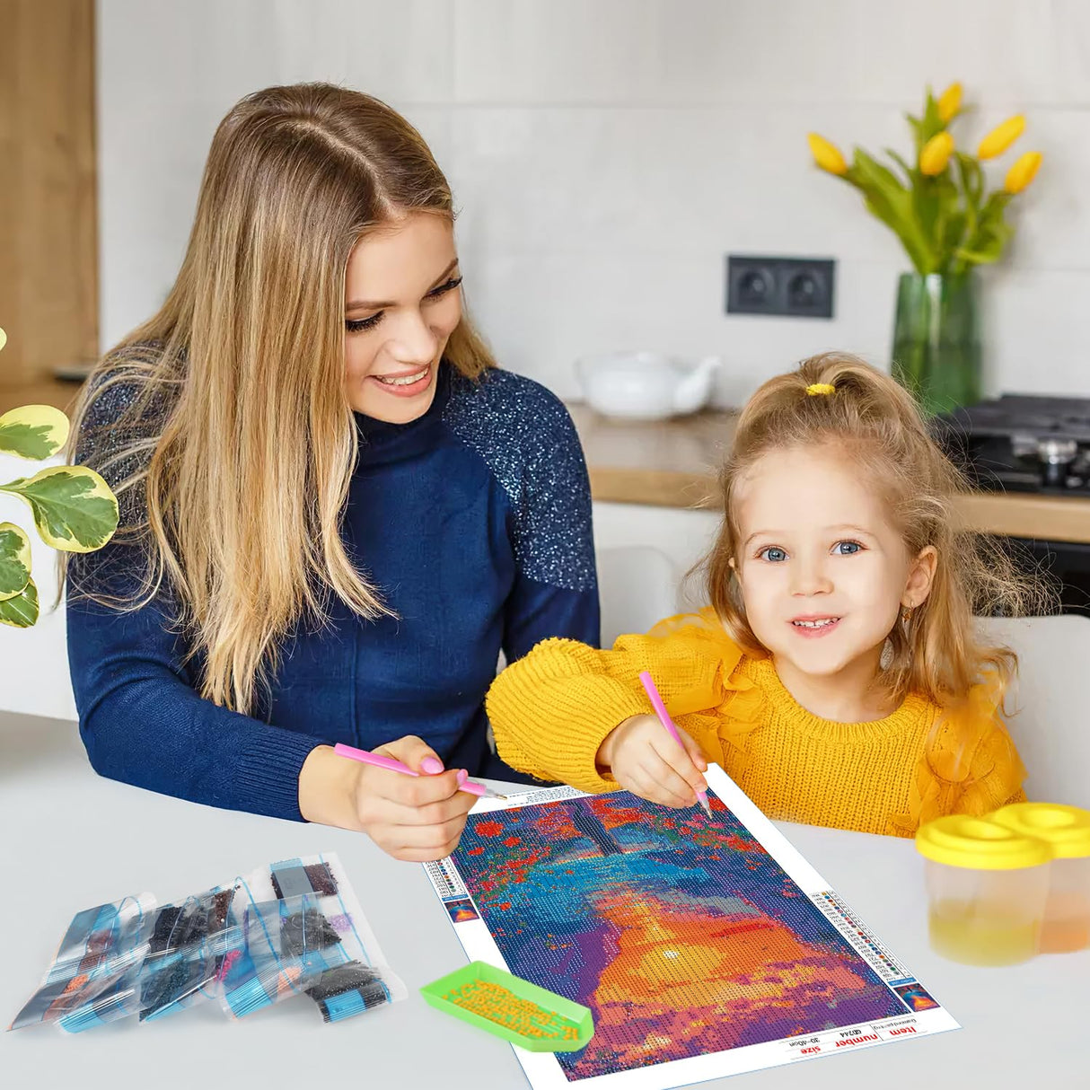 GDYEEH DIY 5D Sunset Diamond Art Kits, Kitten Full Round Drill Sparkling Cat Diamond Painting Picture, Flowers Diamond Painting Art Kits Craft for Adults Beginners, Home Wall Decor 12x16inch GDYEEH