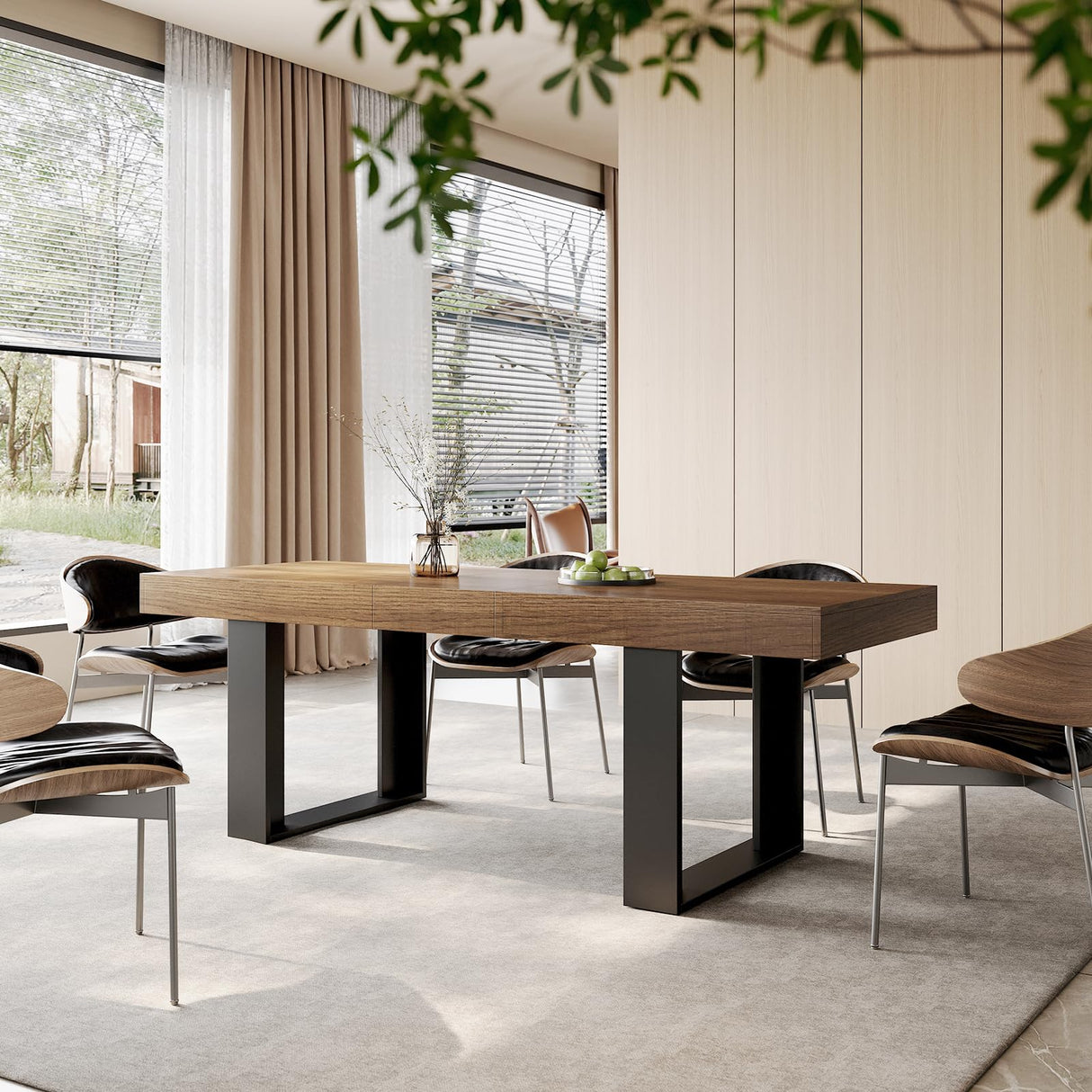 STHOUYN Farmhouse Rustic Extendable Dining Room Table for 8 10, 70.9" (86.6") x 31.5", Rectangular Dinner Table for 6-10, Mid Century Modern Expandable Retractable Wooden Kitchen Table (Brown) STHOUYN