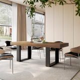 STHOUYN Farmhouse Rustic Extendable Dining Room Table for 8 10, 70.9" (86.6") x 31.5", Rectangular Dinner Table for 6-10, Mid Century Modern Expandable Retractable Wooden Kitchen Table (Brown) STHOUYN