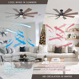 Ceiling Fans with Lights and Remote, 60 Inch Farmhouse Chandelier Ceiling Fan for Bedroom Flush Lighting Ceiling Fans Outdoor Indoor, 8 Reversible Blades DC Motor, Noiseless, ETL, Oil Rubbed Bronze Parrot Uncle