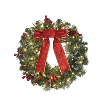 Christmas Wreath Lights Winter Wreath - 16-Inch Lighted Christmas Door Wreath, Large Pre-Lit Christmas Decorations, Christmas Wreaths for Front Door, Christmas Window Decorations by DiliComing