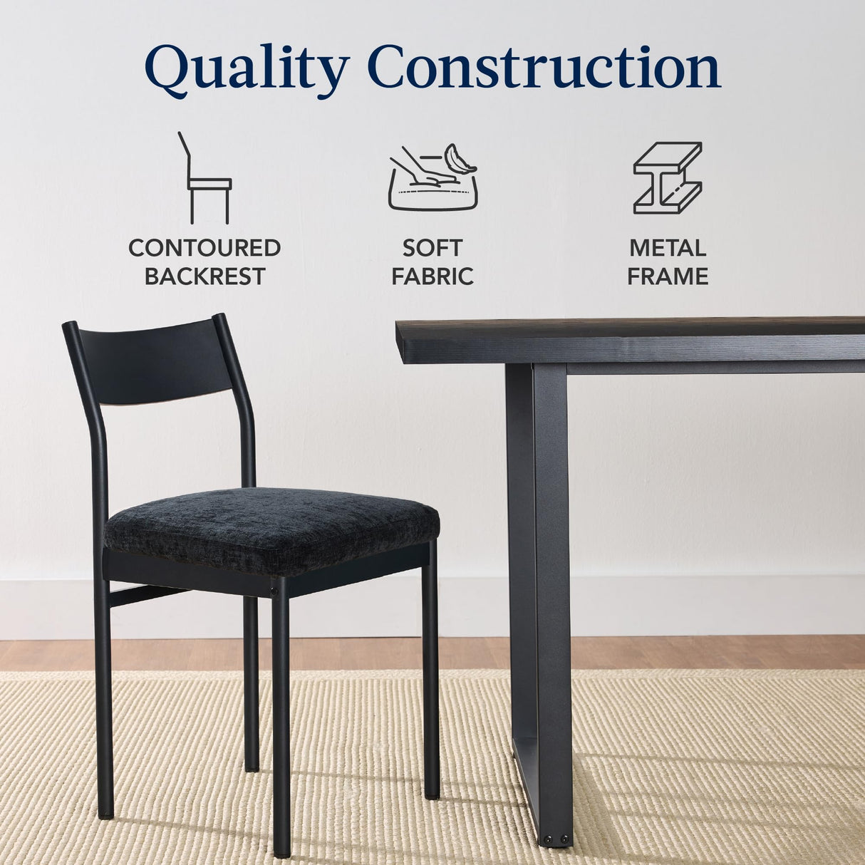 Best Choice Products 7-Piece Modern Dining Room Set, Kitchen Table Set, Dining Table w/ 6 Chairs, Upholstered Cushions, Solid Metal Frame, Curved Backrest - Black/Black Best Choice Products